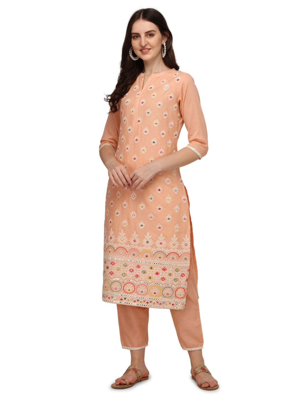 Lucknawi Embroidered Kurta With Pant & Dupatta, Multicolor - Hiral Fashion | Grocsy