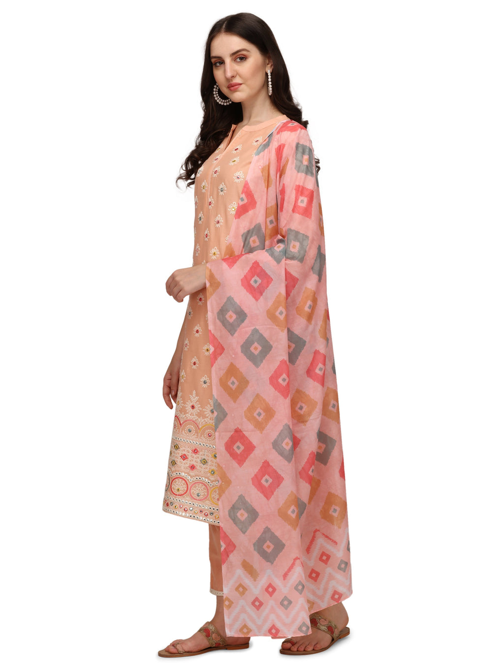 Lucknawi Embroidered Kurta With Pant & Dupatta, Multicolor - Hiral Fashion | Grocsy