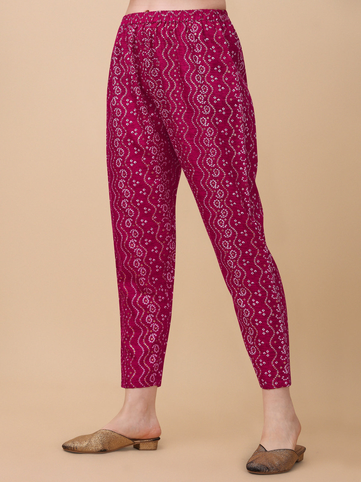 Nayra Cut Bandhani Printed & Embroidered Pink Kurta With Pant & Dupatta Set, Multicolor - Hiral Fashion | Grocsy