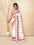 Joban Fashion White & Red Cotton Applic Saree | Grocsy