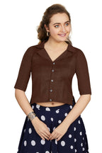 Aastha Fashion Women's Women's Coffee Art Silk Button Readymade Blouse | Grocsy