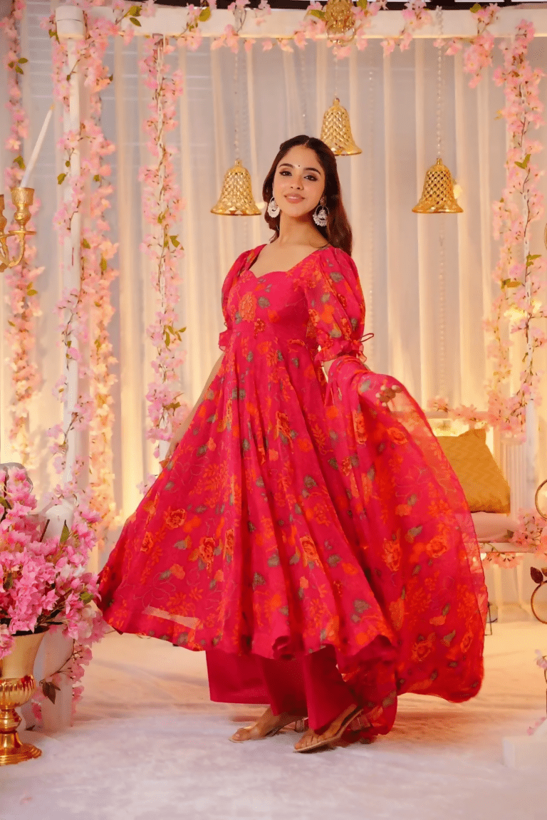 Aayaa Designer Printed Tebby Silk Suit - Multi Color | Grocsy