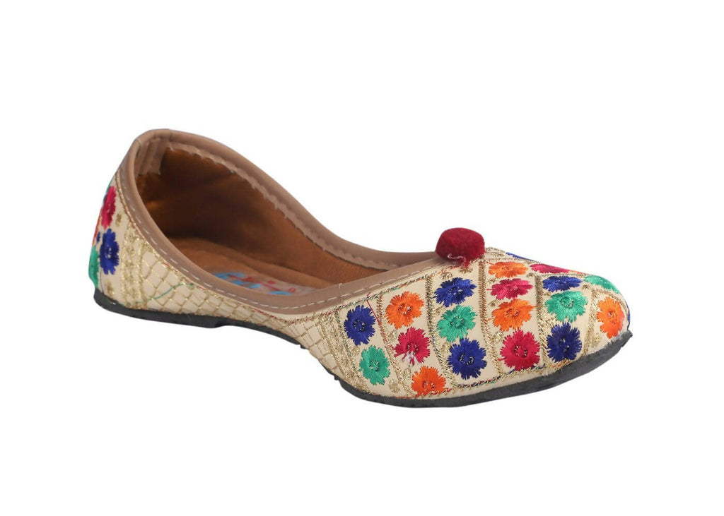 Tiny Bugs Girls Ethnic Floral Embroidered Juttis - Multi | Grocsy