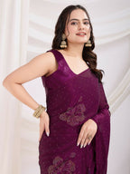 Purple Rangoli Silk Diamond Work Ready To Wear Saree - Tamana | Grocsy