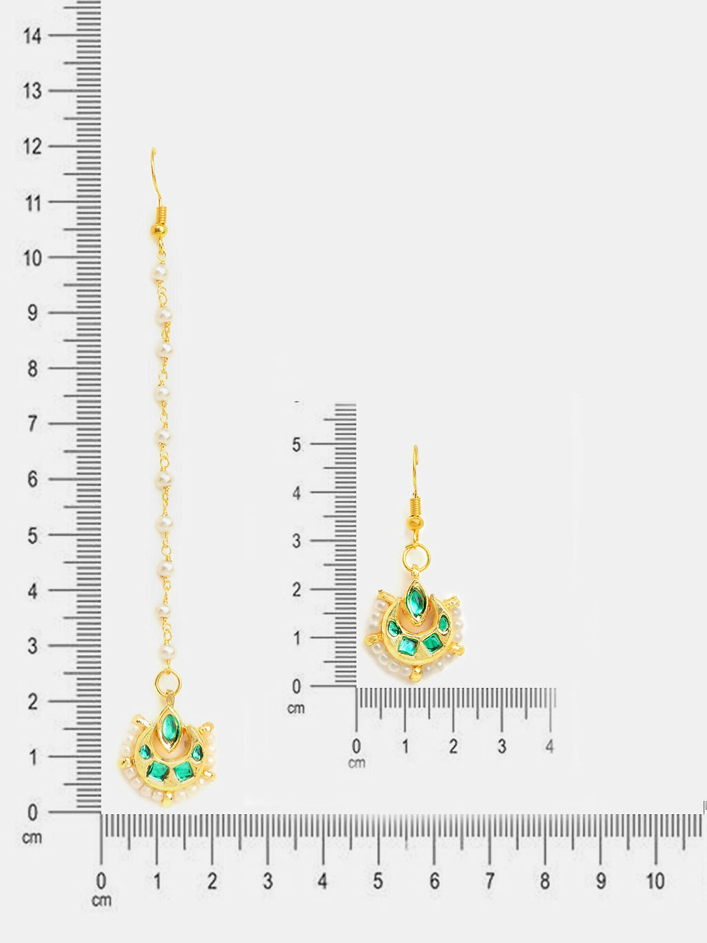 Ruby Raang Gold Green Kundan Earrings And Maang Tikka | Grocsy