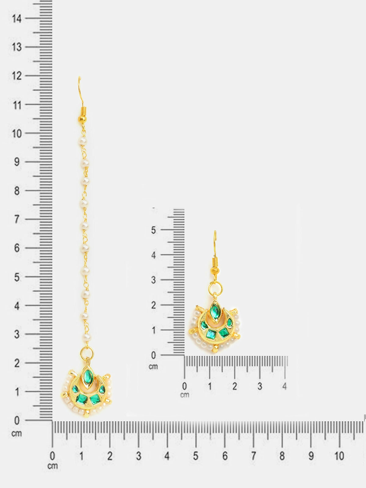 Ruby Raang Gold Green Kundan Earrings And Maang Tikka | Grocsy
