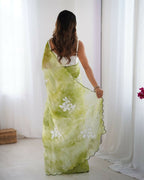 Green Jimmy Choo Printed, Sequence Embroidery Work Saree - Saima | Grocsy