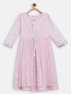 Ahalyaa Pink Crepe Front Slit Girl's Kurta | Grocsy