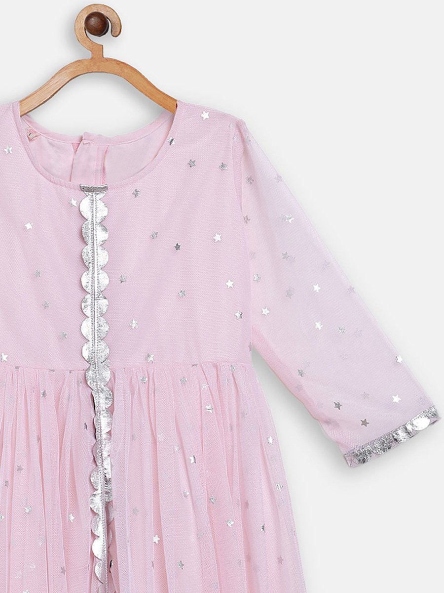 Ahalyaa Pink Crepe Front Slit Girl's Kurta | Grocsy