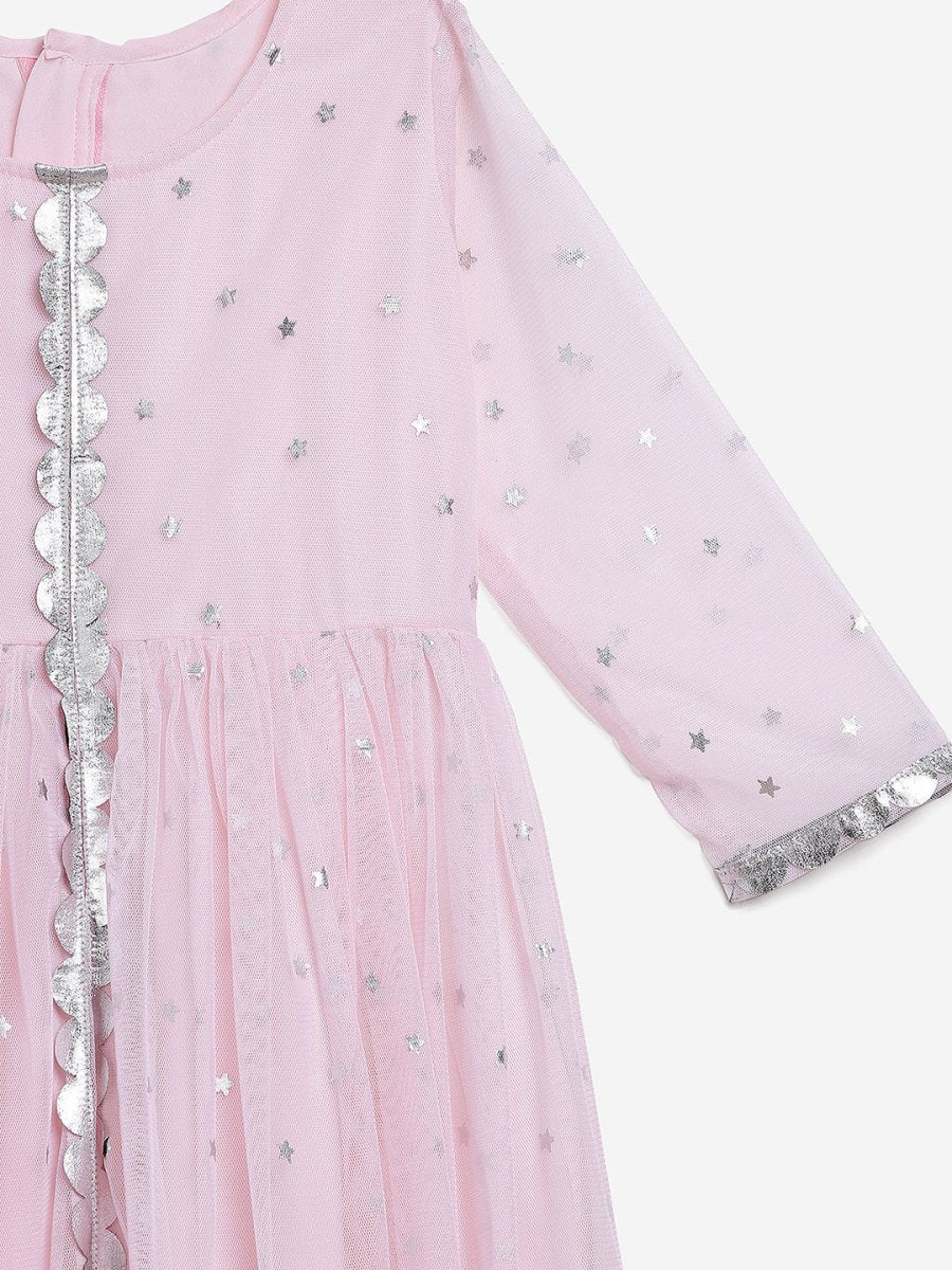 Ahalyaa Pink Crepe Front Slit Girl's Kurta | Grocsy