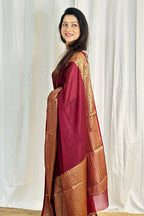 DEIANA'S Beautiful Designer Golden zari Soft Lichi Silk Saree - Maroon | Grocsy