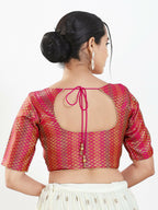 Joban Fashion Pink Brocade Padded Blouse With Sweetheart Neck Elbow Sleeves | Grocsy