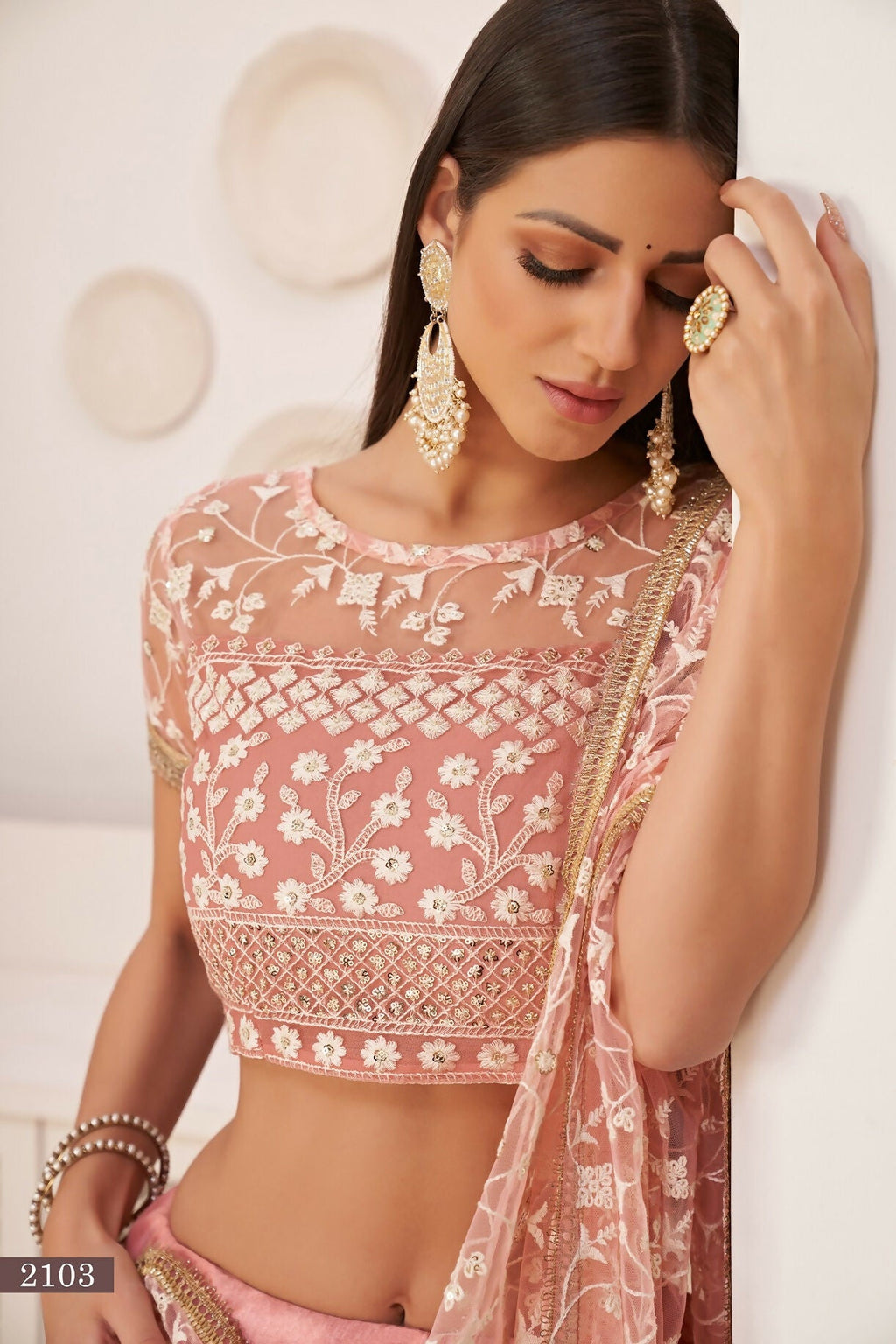 Eilara Women'S Light Pink Butterfly Net Embroidered Thread Work Party Wear Lehenga Choli | Grocsy