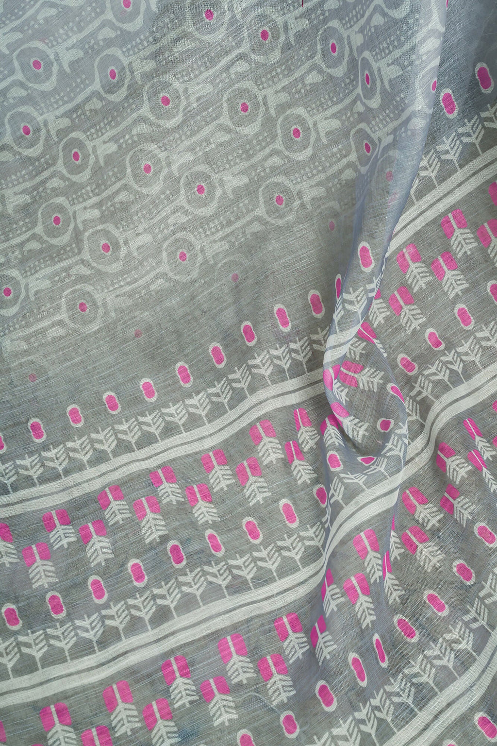 Vastranavya Grey Digital Printed Linen Ready To Wear Designer Saree with Unstitched Blouse | Grocsy