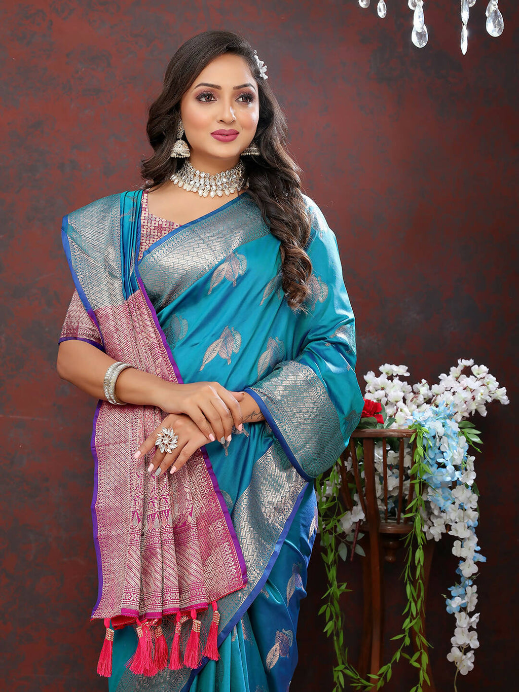 Lorenvalley Fashion Rama Soft Silk Woven Design Zari Weaving Saree | Grocsy
