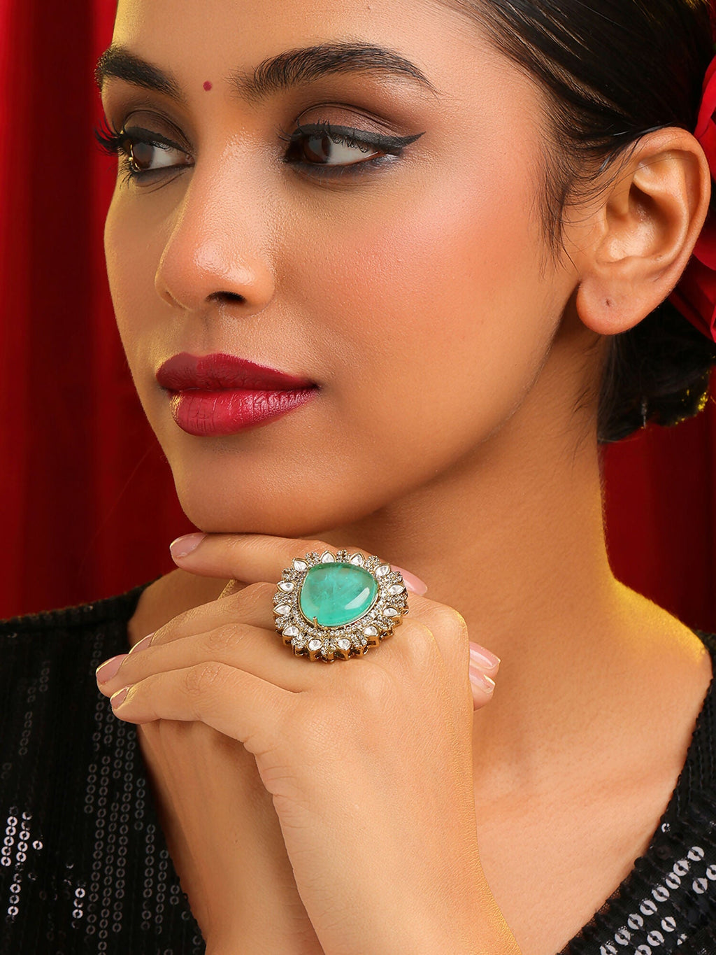 Ruby Raang Teardrop Green Stone Ring | Grocsy