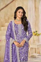 Anaita Purple Organza Crush Stitched Suit with Embroidery Work | Grocsy