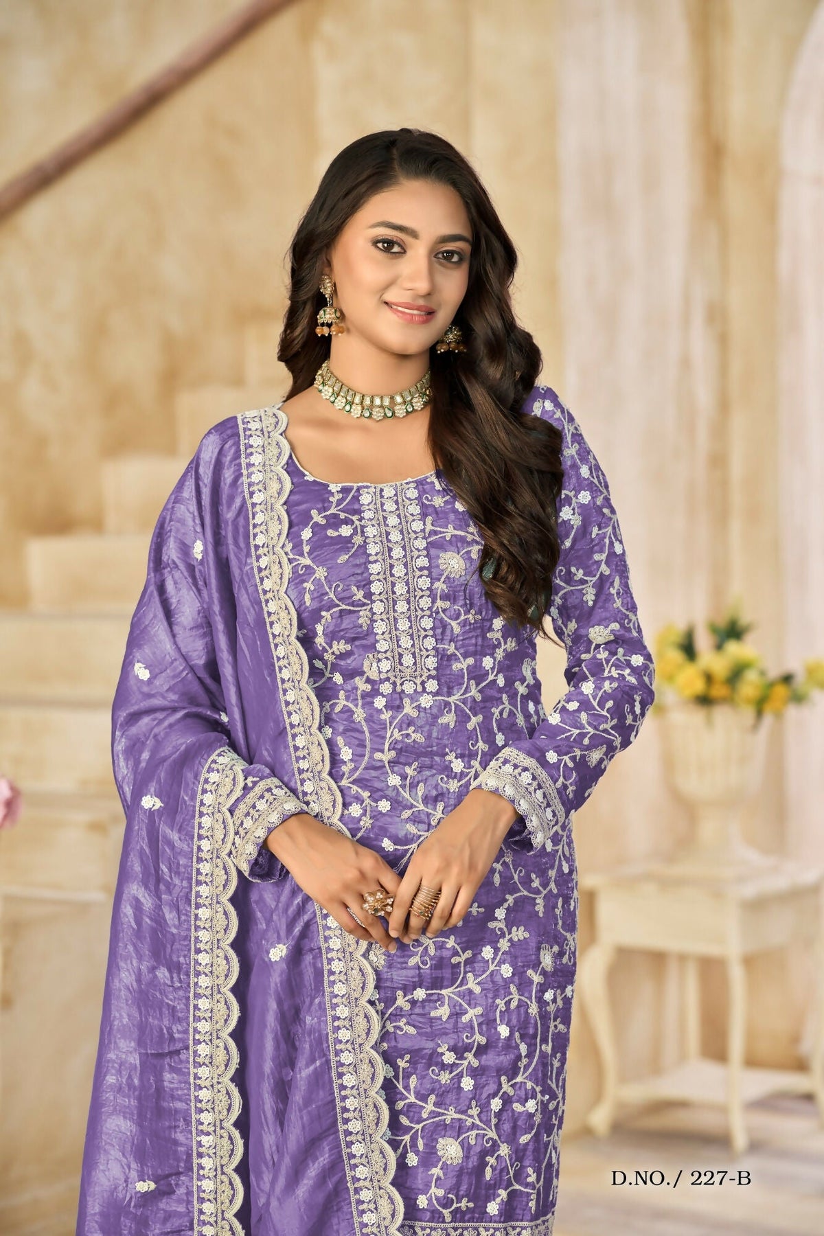Anaita Purple Organza Crush Stitched Suit with Embroidery Work | Grocsy