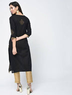 Aniyah Cotton Block Printed Black Color Straight Kurta (AN-123K) | Grocsy