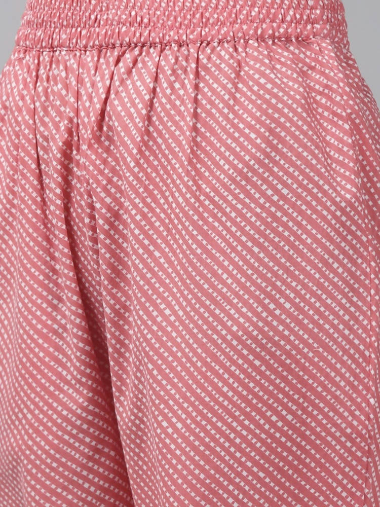 Yufta Women Pink Printed Regular Pure Cotton Kurta with Palazzo and Dupatta | Grocsy
