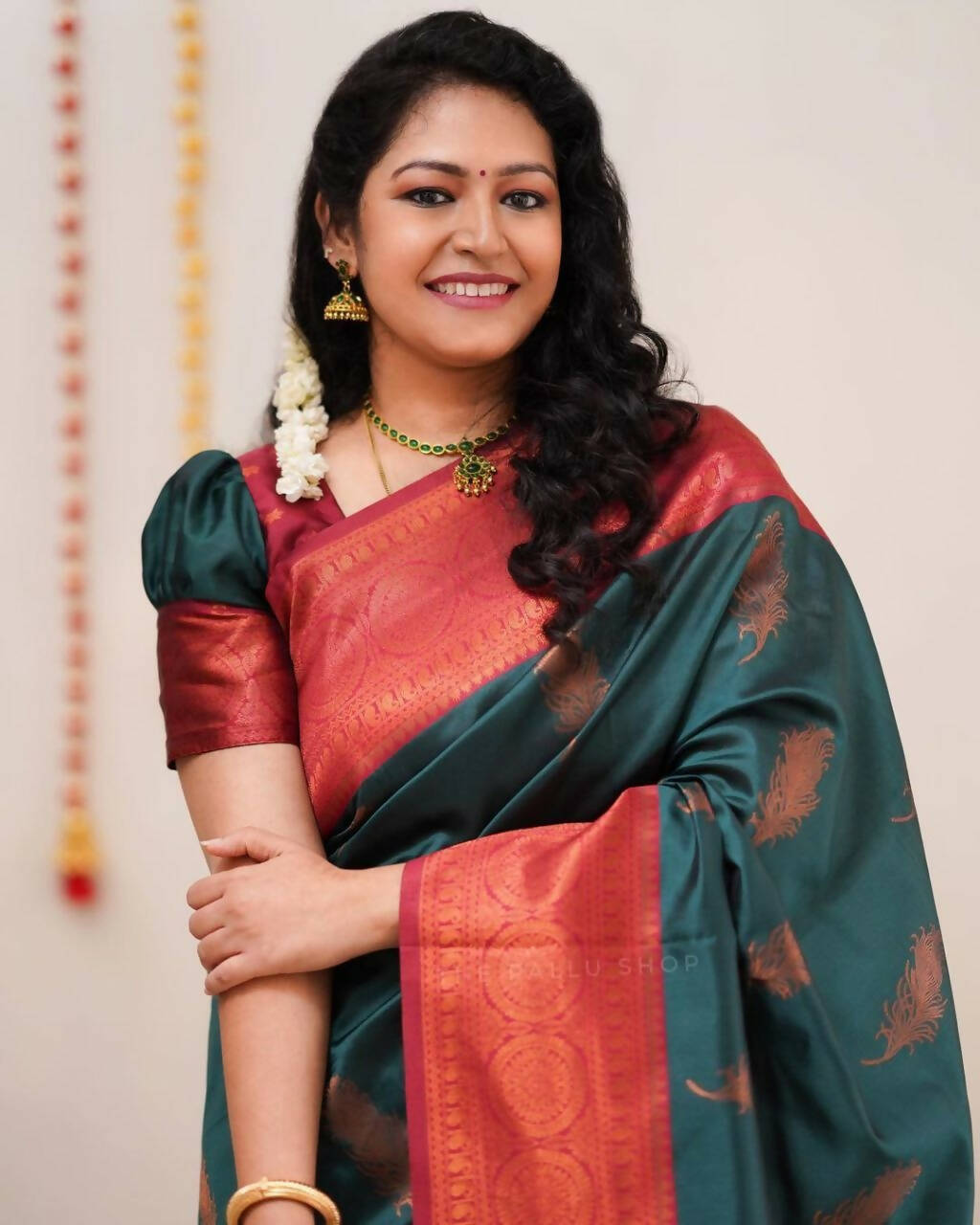 DEIANA'S Beautiful Designer Golden zari Soft Lichi Silk Saree - Teal | Grocsy