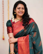 DEIANA'S Beautiful Designer Golden zari Soft Lichi Silk Saree - Teal | Grocsy