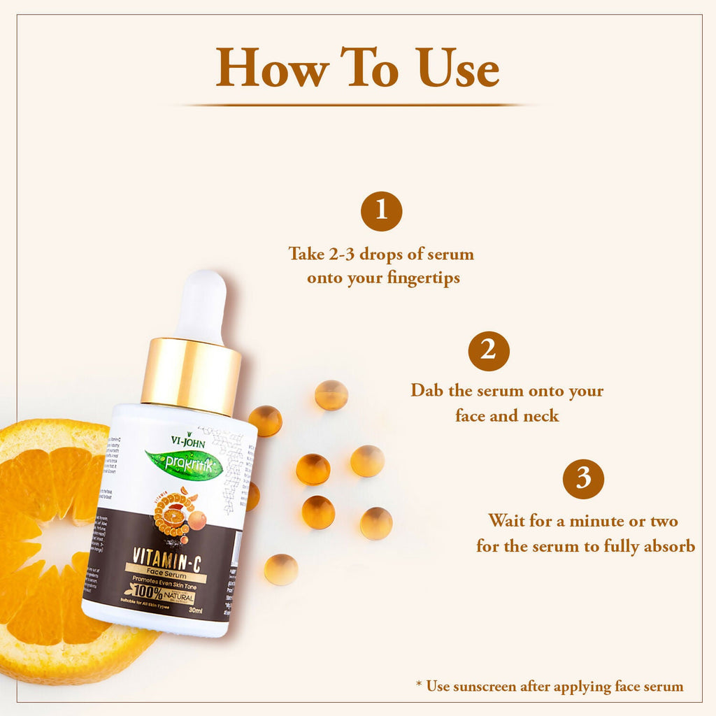 VI-JOHN Prakritik Vitamin C Face Serum Brightening, Anti-Aging & Glowing Skin, 100% Bio-Actives | Grocsy