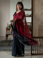 Suta Black Woven Design Pure Cotton Saree | Grocsy