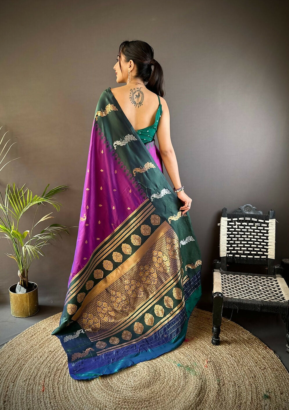 Joban Fashion Green Peacock,Butti Banarasi Silk Sarees | Grocsy