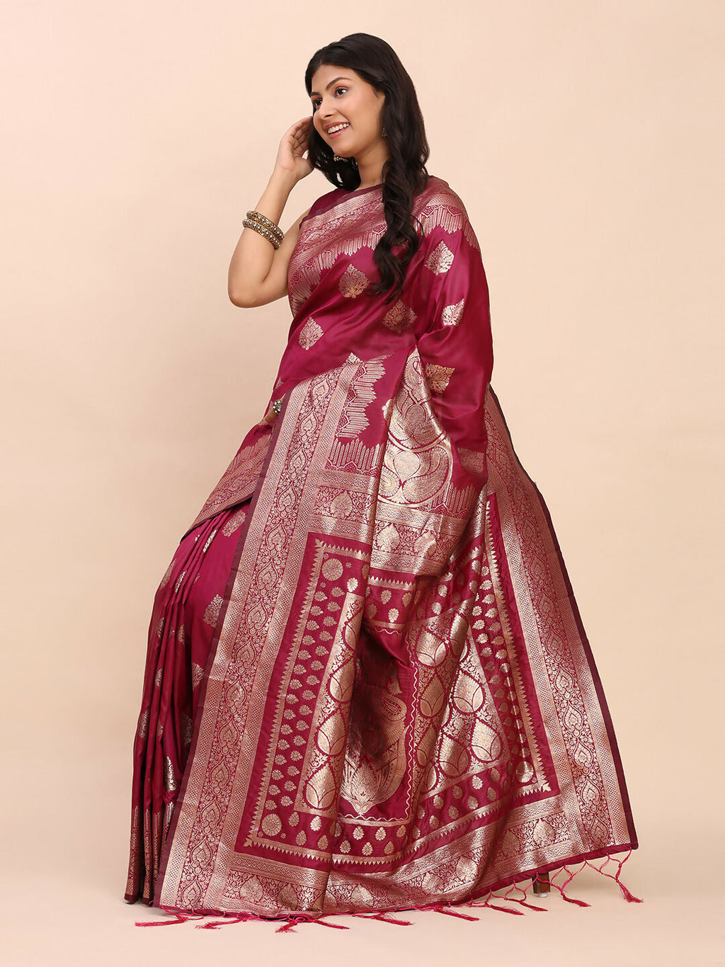 Shree Shyam Fashion Banarasi Silk Magenta Saree | Grocsy