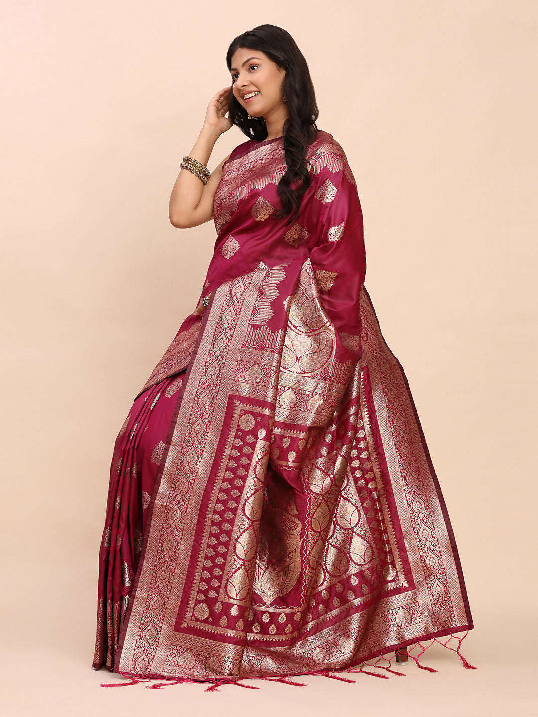 Shree Shyam Fashion Banarasi Silk Magenta Saree | Grocsy
