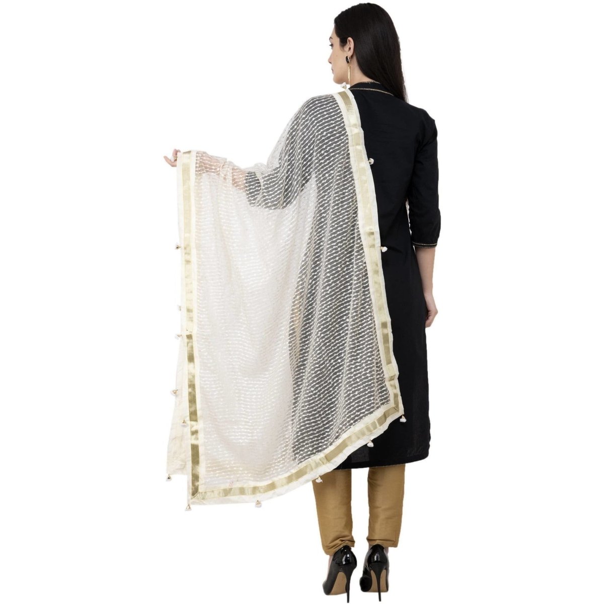 A R Silk Payal Pum Pum Fancy Dupatta Off White Color Dupatta or Chunni | Grocsy
