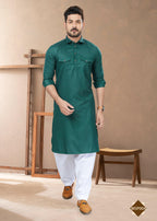 Joban Fashion Men's Green Heavy Cotton Plain Kurta Pyjama set | Grocsy