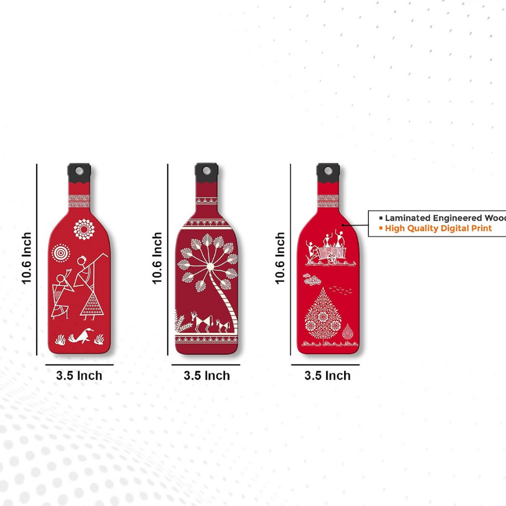 Artvibes Tribal Warli Art Decor Bottle shaped Wooden Wall Hanging | Grocsy