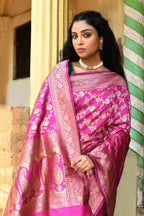 Joban Fashion Pink Soft Pure Handloom Banarasi Silk Saree | Grocsy