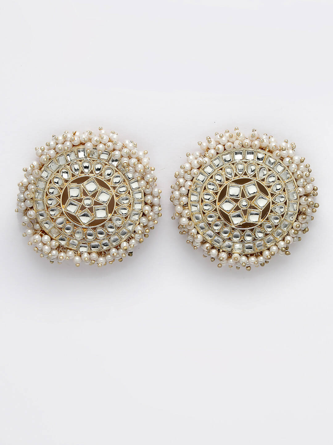 NVR Women Gold-Toned Circular Studs Earrings | Grocsy