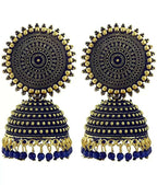 Mominos Fashion Joharkamal Gold-Polished Meenakari Jhumkas For Women & Girls (Blue)