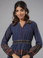 Juniper Women Navy Blue Georgette Printed Tiered Maxi Dress | Grocsy