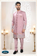 Joban Fashion Men's Pink Straight Silk Thread And Sequence Embroidery All Over 3 Pc Kurta Set | Grocsy