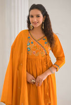 Ethnic Festive Wear Viscose Chanderi orange Stitched Suit With Dupatta - Tanisha | Grocsy