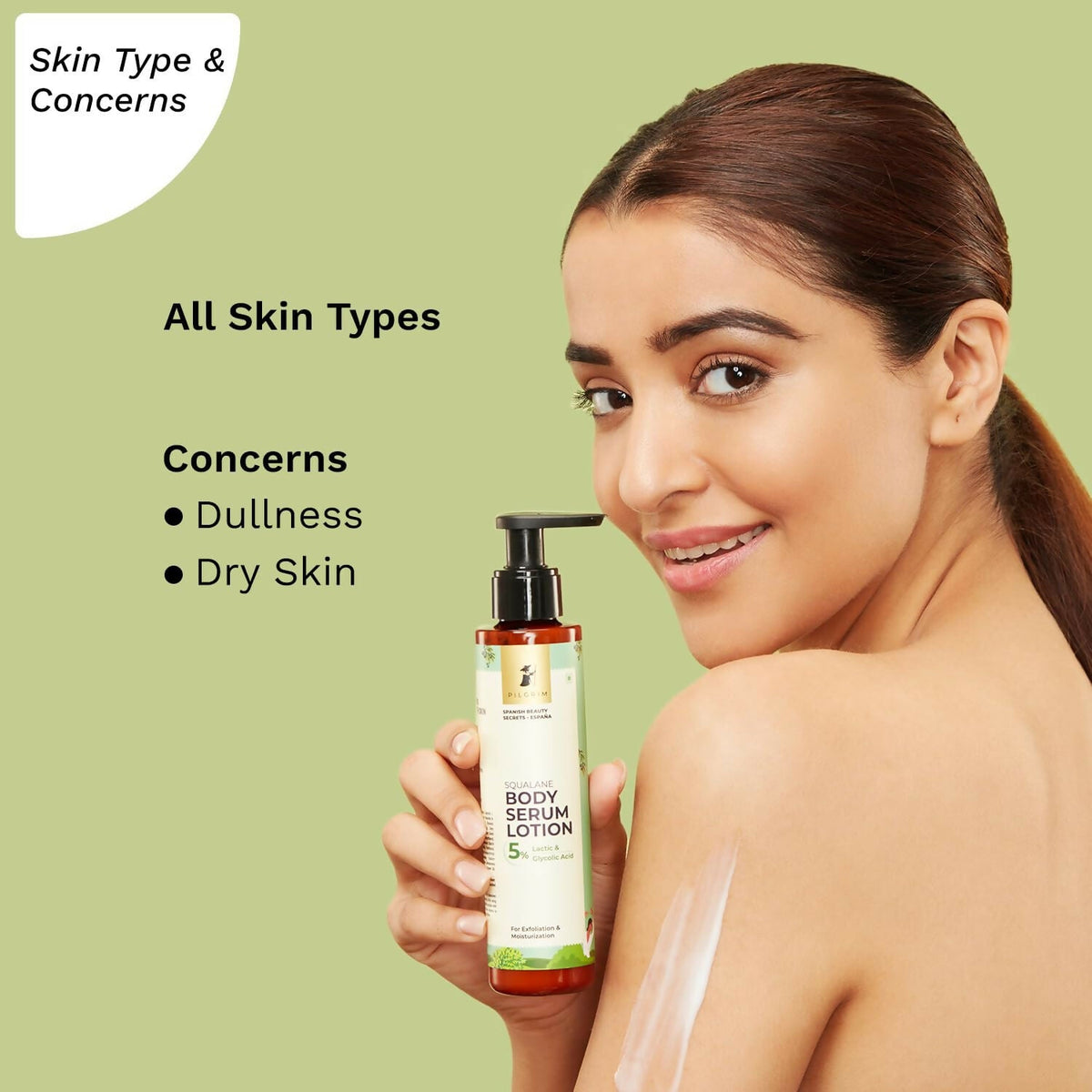 Pilgrim 5% Lactic & Glycolic Acid Body Serum Lotion For Exfoliation & Moisturization, For Rough Patches On Elbows & Knees | Grocsy