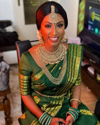 DEIANA'S Beautiful Designer Golden zari Soft Lichi Silk Saree - Green | Grocsy
