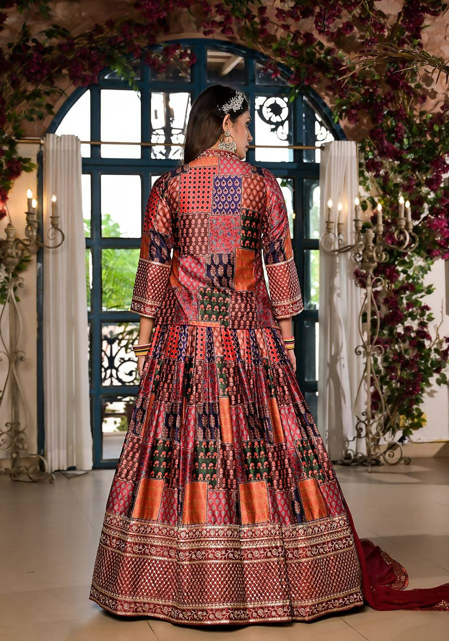 Women's Wedding Traditional Multi Dull Satin Lehenga Choli - Kaushlya | Grocsy