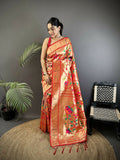 Joban Fashion Reddish Pink Floral & Leaf Soft Silk Paithani Saree | Grocsy