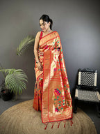 Joban Fashion Reddish Pink Floral & Leaf Soft Silk Paithani Saree | Grocsy