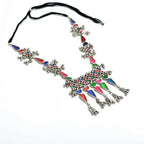 Mominos Fashion Johar Kamal Oxidised Silver-Plated Meenakari Multi Long Necklace Set For Women