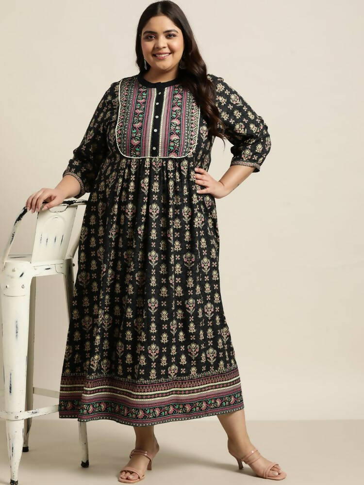 Juniper Women`s Dark Blue Rayon Fusion Wear Printed A-line Dress | Grocsy