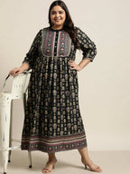 Juniper Women`s Dark Blue Rayon Fusion Wear Printed A-line Dress | Grocsy