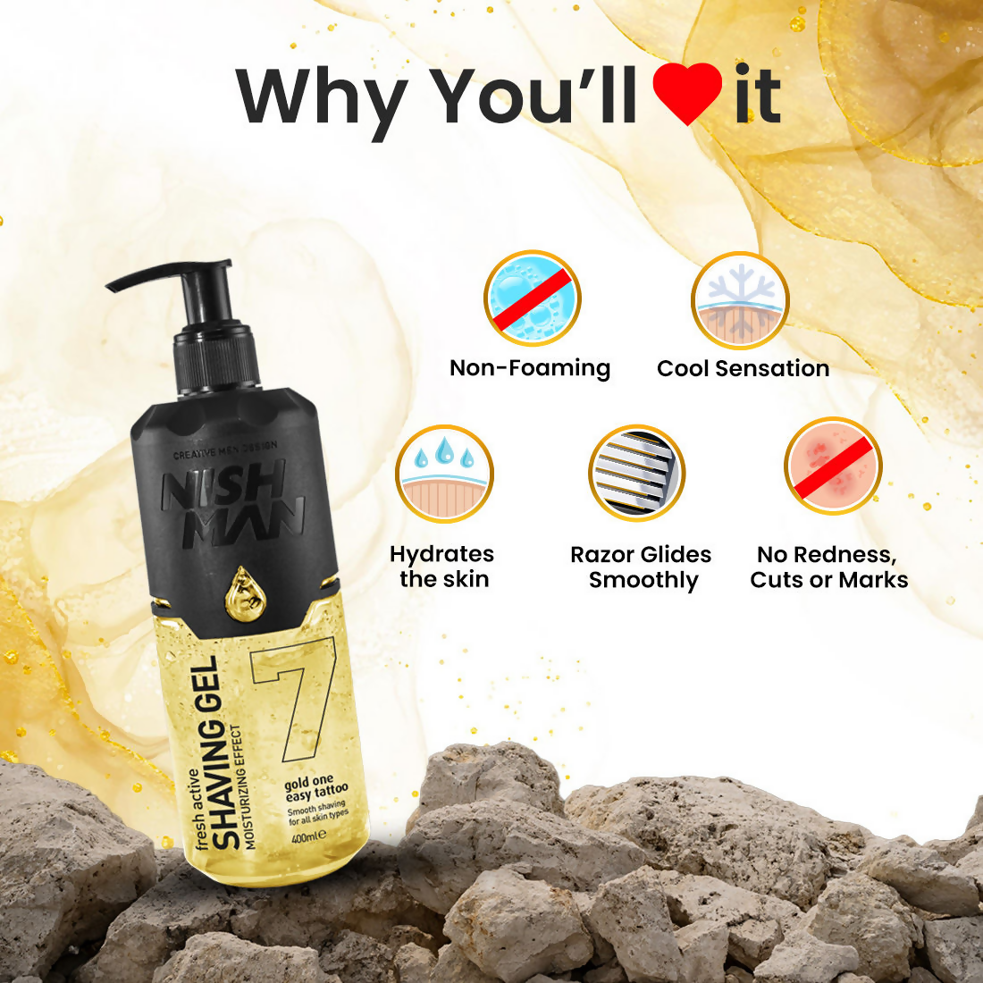 NishMan Fresh Active Shaving Gel Moisturizing Effect - Gold One | Grocsy