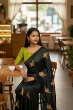 Teeya Creation Black Rangoli Silk Embroidery Work Party Wear Designer Saree | Grocsy